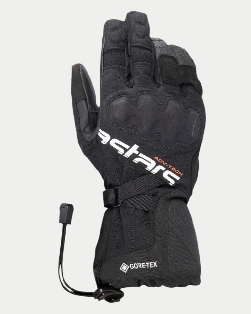Alpinestars XT-5 GORE-TEX, gants de moto Adventure Touring noirs, manchette longue avec GORE-TEX et marquage Astars blanc, protection des articulations recouverte, construction en textile micro-ripstop et cuir, fermeture par cordon de serrage
