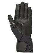 Alpinestars Jet Road V2 GORE-TEX Gloves, Black, palm view showing leather construction with reinforced padding, long gauntlet cuff, and touchscreen-compatible fingertips for adventure touring.