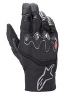 Gants Alpinestars Hyde XT Drystar® XF, gants de moto noirs, protection de jointures viscoélastique ondulée avec accent rouge, manchette mi-longue avec logo étoile argenté, construction en textile imperméable et daim synthétique, équipement de touring aventure