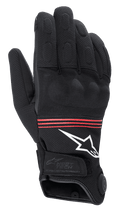 Gants Alpinestars HT-3 Heat Tech Drystar®, gants de moto chauffants, noirs avec bandes rouges et logo blanc, dotés d'un bouton de contrôle de la technologie de chauffage électronique sur la manchette, de phalanges renforcées et d'une construction textile durable