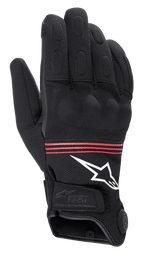 Gants Alpinestars HT-3 Heat Tech Drystar®, gants de moto chauffants, noirs avec bandes rouges et logo blanc, dotés d'un bouton de contrôle de la technologie de chauffage électronique sur la manchette, de phalanges renforcées et d'une construction textile durable