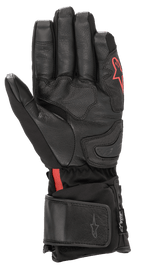 Gants Alpinestars HT-7 Heat Tech Drystar®, gants de moto chauffants noirs, dotés d'une paume en cuir et d'une construction softshell avec logo Alpinestars rouge, technologie Drystar® imperméable et manchette réglable pour la conduite sur route par temps froid