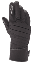 Gants Alpinestars SR-3 V2 Drystar®, gants de moto touring noirs imperméables, style manchette avec dos de la main rembourré et nervuré, logo étoile blanc sur l'index et étiquette de performance Drystar®