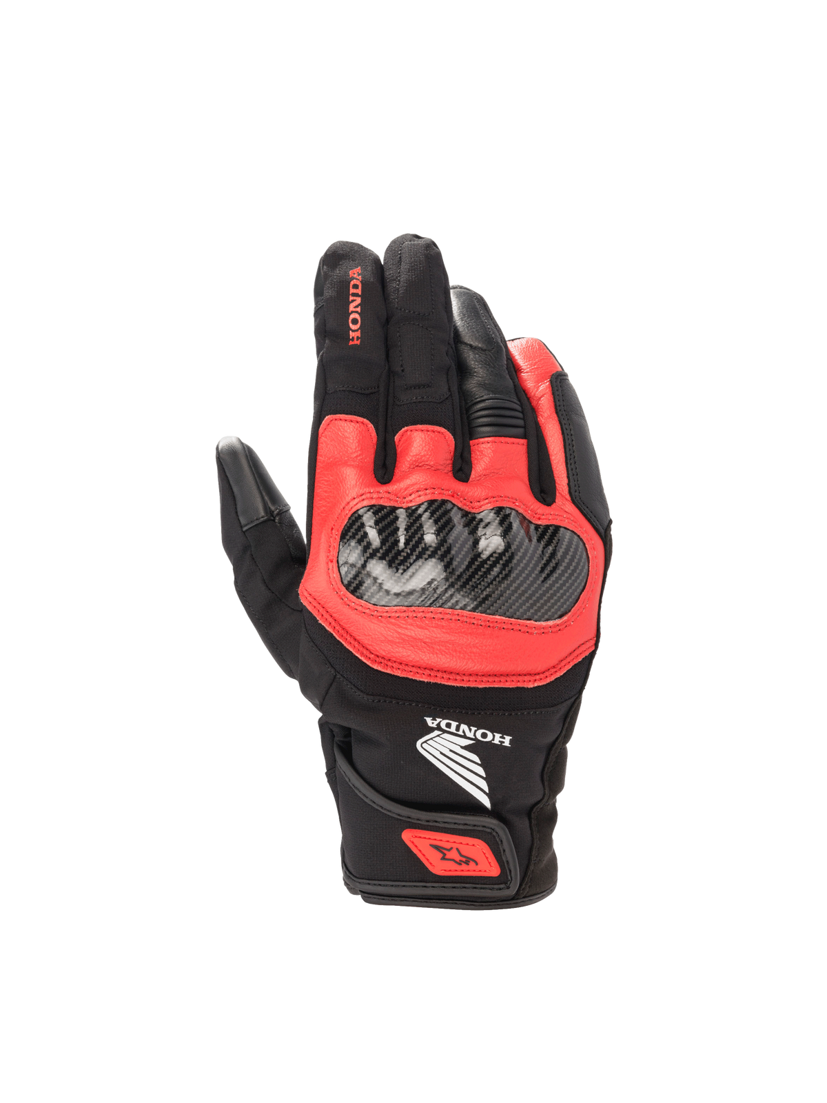 Gants Honda SMX Z Drystar® d'Alpinestars, gants de moto road pour homme, noirs et rouges, membrane Drystar® imperméable, coque rigide en nylon, cuir de chèvre souple