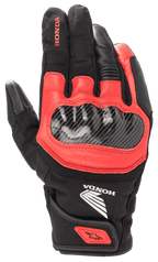 Gant Honda SMX Z Drystar®, gant de moto noir et rouge vif, protection des articulations en fibre de carbone, construction en cuir et textile, logo Honda, protection imperméable, manchette courte avec sangle de serrage au poignet