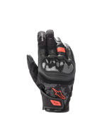 Alpinestars SMX Z Drystar® Gloves, waterproof goat leather motorcycle gloves in Black and Red Fluo with hard knuckle guards.