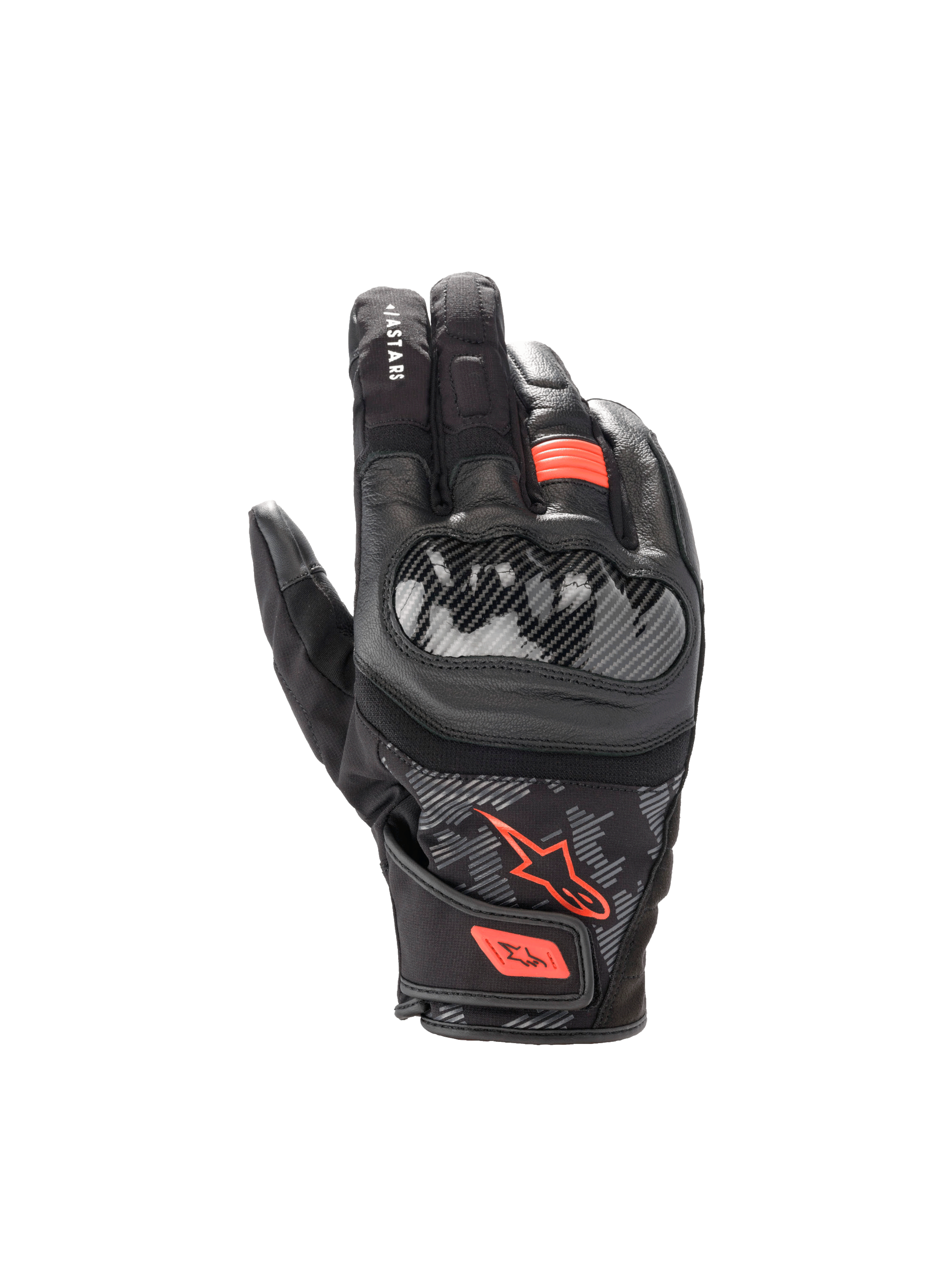 Alpinestars SMX Z Drystar®, gants de moto imperméables, noirs et rouge fluo, avec protection rigide des articulations, cuir de chèvre et textile