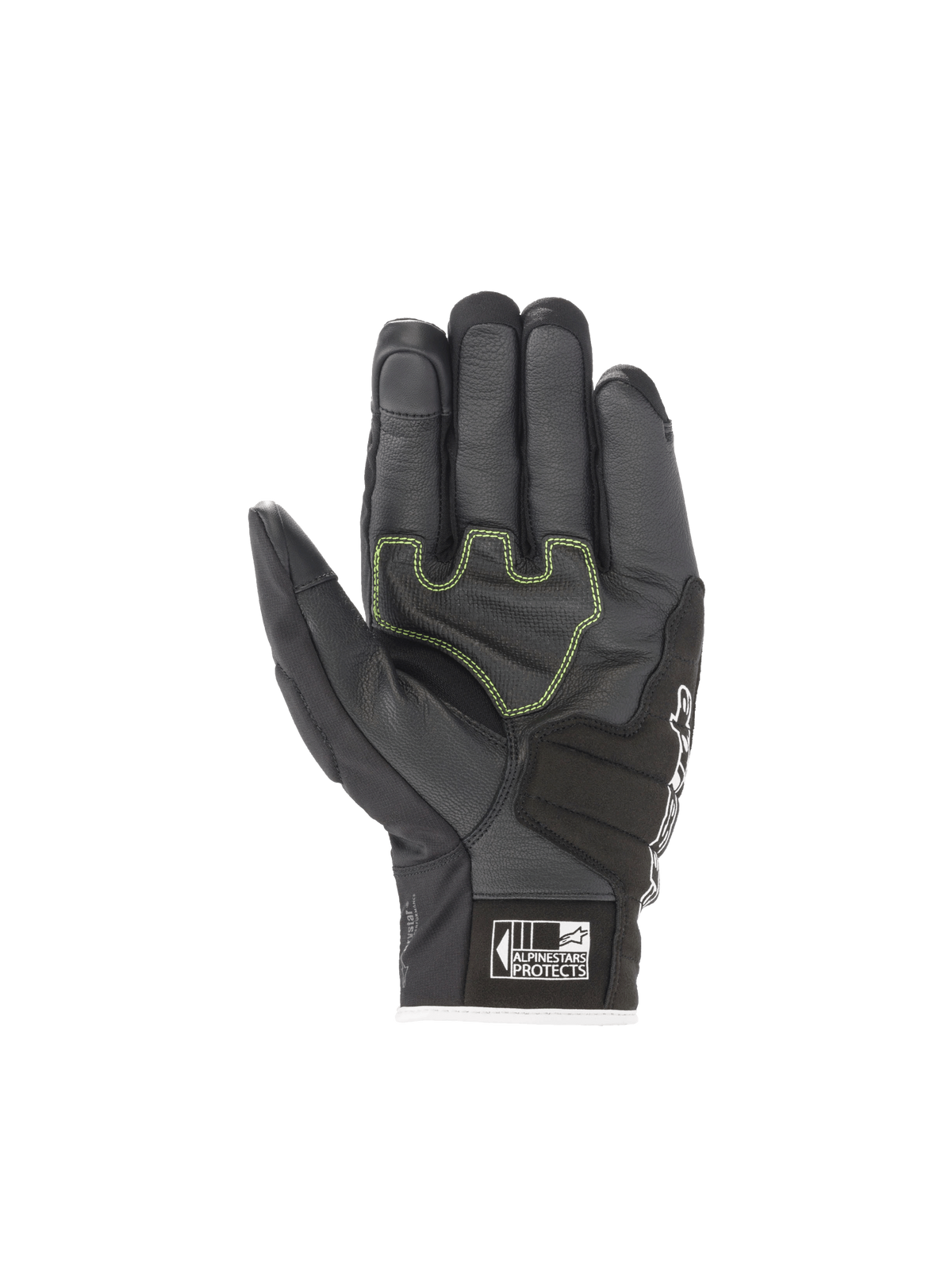 Gants Alpinestars SMX Z Drystar, gants de moto imperméables, noirs avec surpiqûres vert fluo, paume protectrice en cuir de chèvre