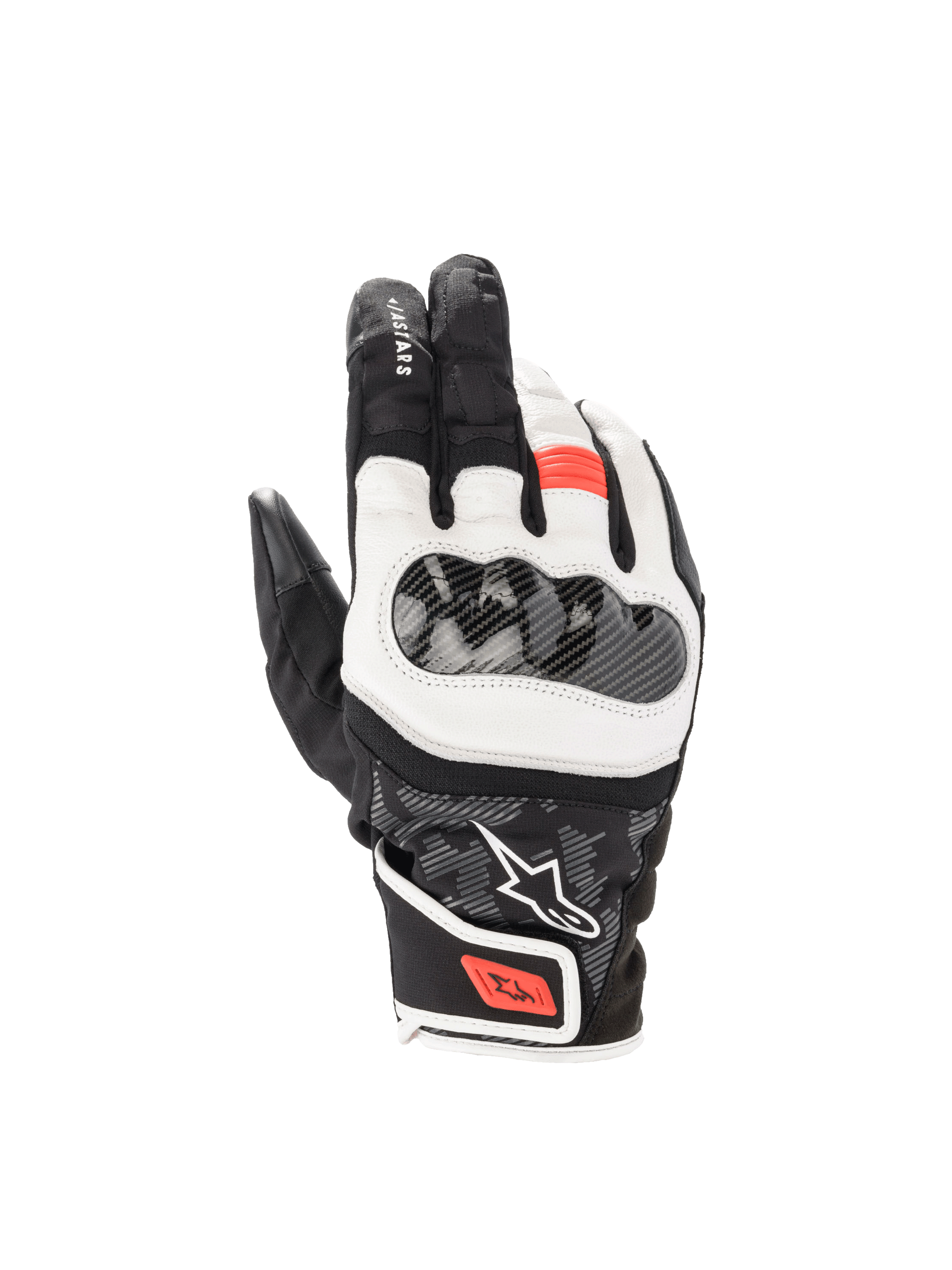 Alpinestars Gants SMX Z Drystar®, gants de moto sport pour homme, noirs, blancs et rouge fluo, imperméables avec protection rigide des articulations et construction en cuir.