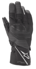 Gant Alpinestars Andes V3 Drystar, gant de moto touring noir, construction en cuir de chèvre et textile, avec protection d'articulations intégrée, logo Alpinestars blanc sur la manchette avec une bande réfléchissante, panneaux texturés sur les doigts et technologie Drystar Performance
