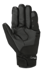 Gant Alpinestars S-Max Drystar®, gant de moto à manchette courte, noir, vue de la paume présentant une construction en cuir, des empiècements de préhension renforcés et une fermeture réglable au poignet avec logo Drystar