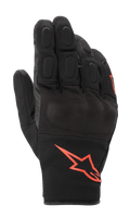 Alpinestars S-Max Drystar, gants de moto à manchette courte, noir avec logo rouge fluorescent, construction en maille extensible et cuir, protection rigide des articulations recouverte et doigts rembourrés