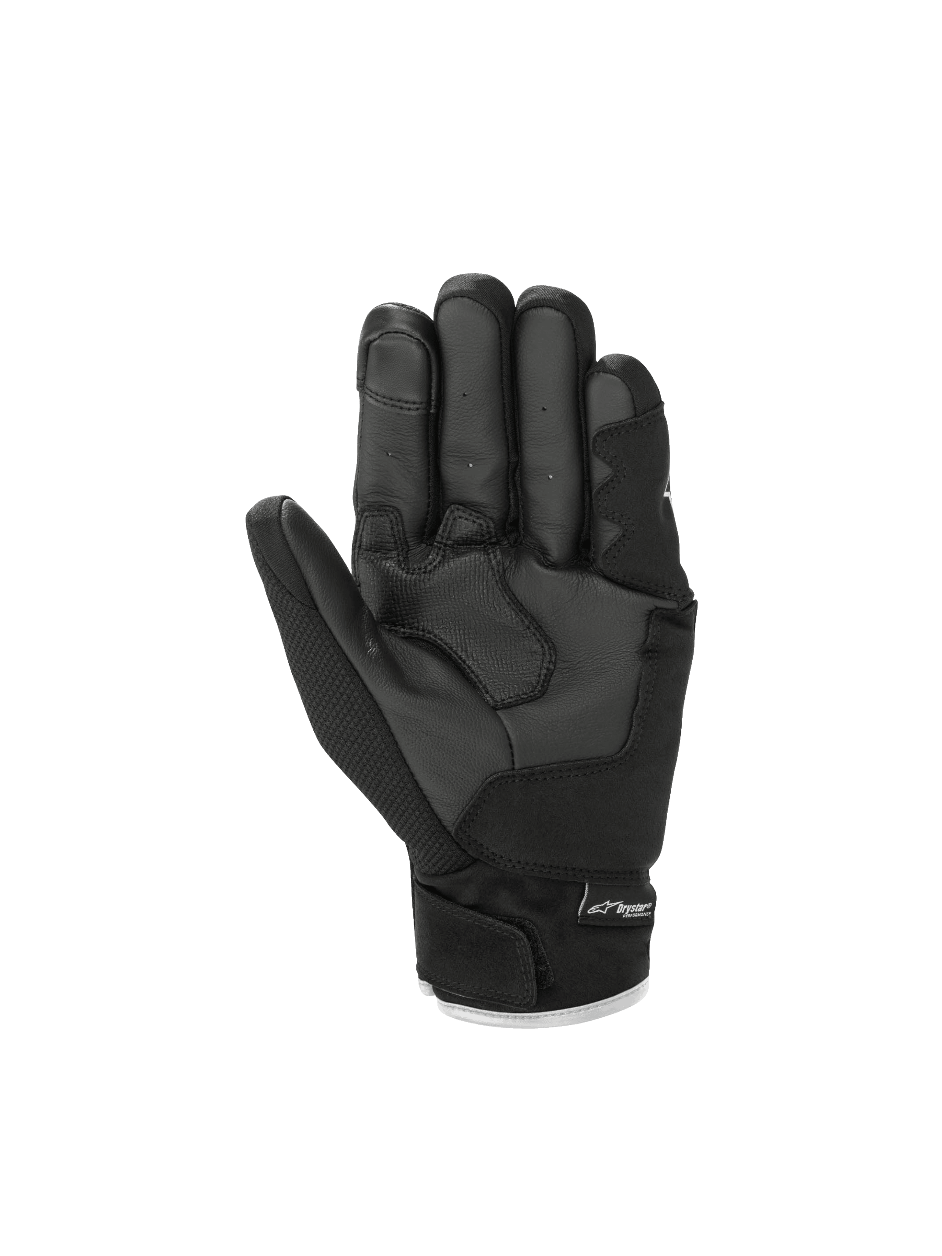 Gants Alpinestars S-Max Drystar®, gants de moto sport noirs pour homme, imperméables avec paume en cuir et manchette courte.
