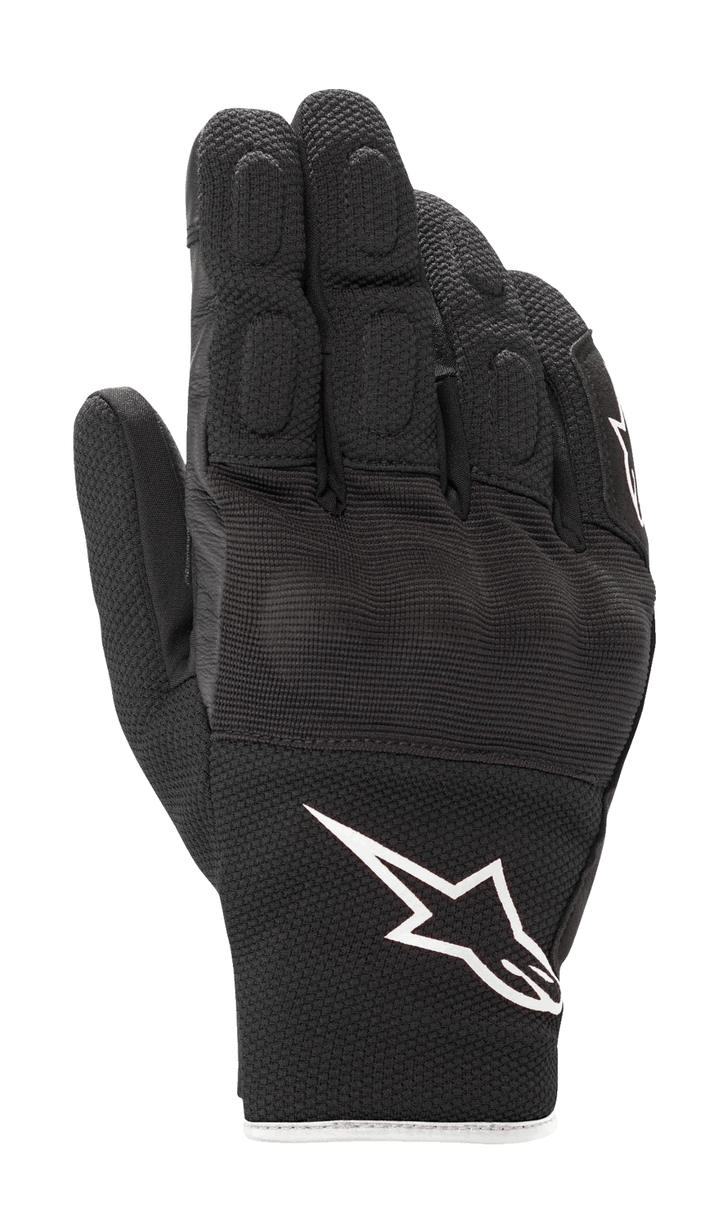 Gants Alpinestars S-Max Drystar®, gants de moto à manchette courte, noirs avec logo Astar blanc, construction en cuir et mesh extensible, détails rembourrés sur les doigts et protection des articulations, équipement de route sport imperméable