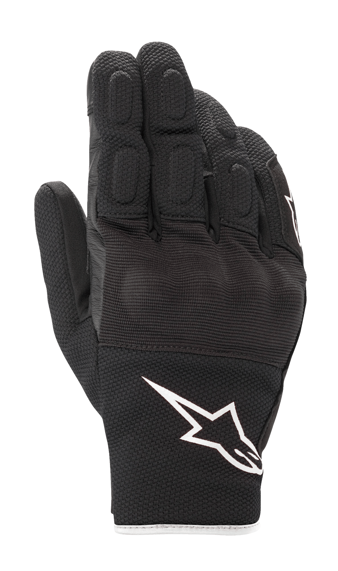 Gants Alpinestars S-Max Drystar®, gants de moto à manchette courte, noirs avec logo Astar blanc, construction en cuir et mesh extensible, détails rembourrés sur les doigts et protection des articulations, équipement de route sport imperméable