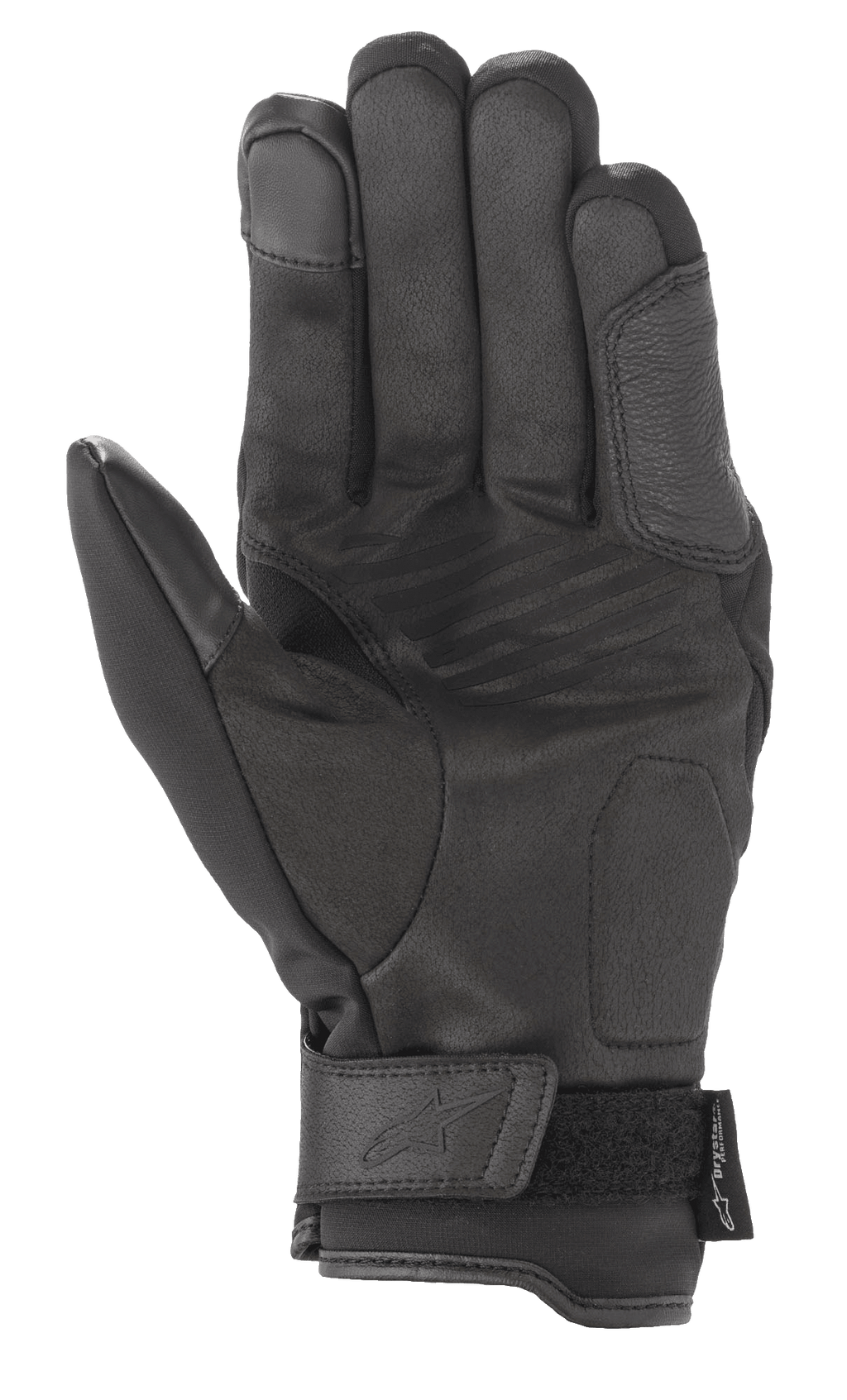 Alpinestars Syncro V2 Drystar® Gloves, noir, gants de moto urbains, vue de la paume avec construction en daim synthétique renforcé, zones rembourrées pour la protection et fermeture réglable au poignet avec logo embossé.