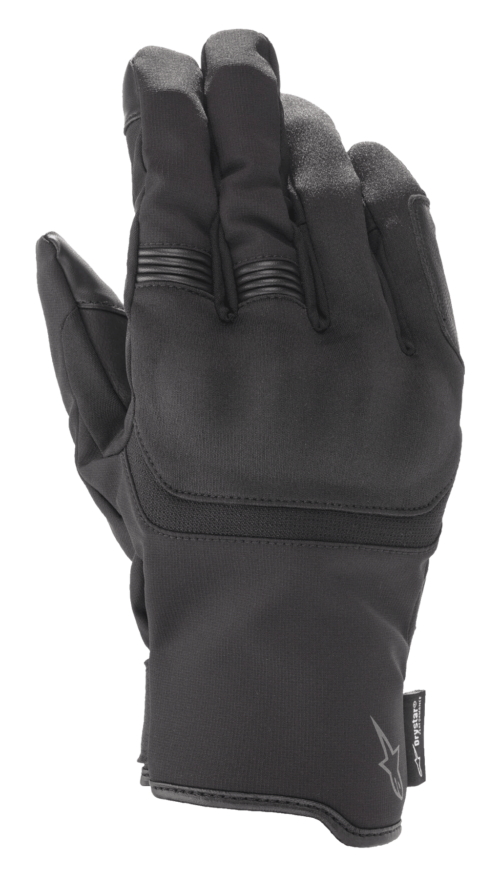 Gants Alpinestars Syncro V2 Drystar®, gants de moto noirs, avec protection intégrée des articulations et nervures extensibles sur les doigts, construction en daim synthétique et textile, équipement urbain imperméable avec logo Alpinestars et étiquette Drystar