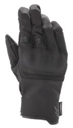 Gants Alpinestars Syncro V2 Drystar®, gants de moto noirs, avec protection intégrée des articulations et nervures extensibles sur les doigts, construction en daim synthétique et textile, équipement urbain imperméable avec logo Alpinestars et étiquette Drystar