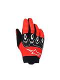 Alpinestars Youth & Kids Full Bore V2, gants de motocross, rouge vif et noir, vue de dessus avec protections d'articulations en TPR noir, accents blancs et logo Astar blanc, conception textile durable pour le pilotage tout-terrain