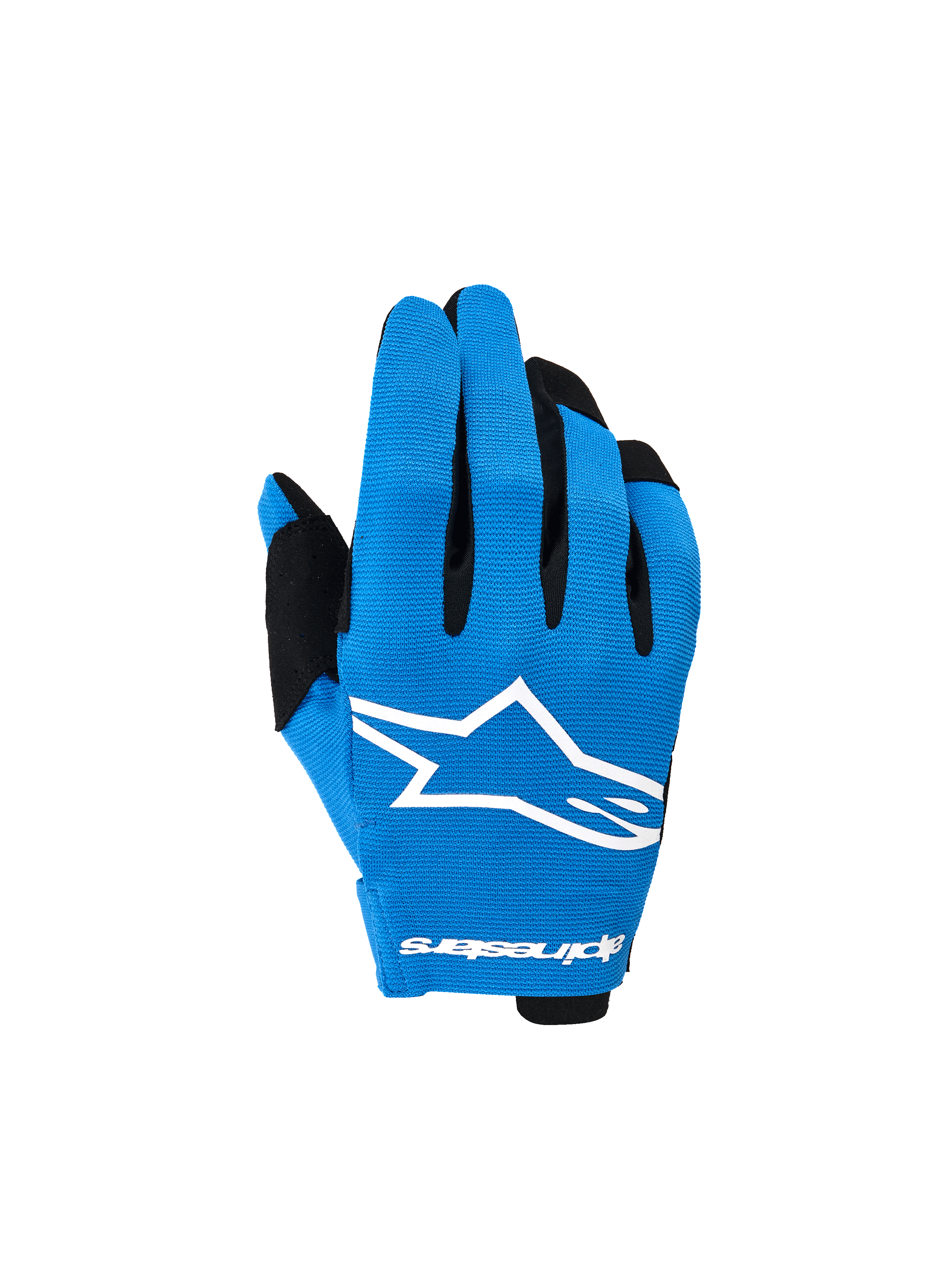 Alpinestars 2026 Youth Radar Gloves, gants de motocross, bleu UCLA et noir, avec un logo étoile blanc sur le dos de la main, des accents noirs sur les doigts et une construction légère et extensible pour le tout-terrain