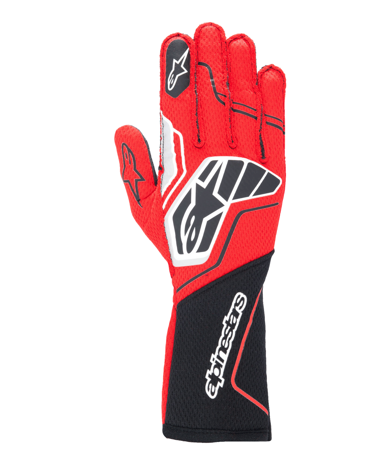 Alpinestars Tech-1 ZX V4 Gloves, Professional Auto Racing Gloves, Red and Black with White Accents, Honeycomb Fabric Construction, Large Branding, Ergonomic Design for Motorsport Performance