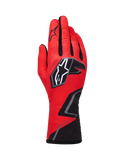 Alpinestars Tech-1 K Race V2 Gloves Graphic 1, Karting Racing Gloves, Red with Black and White accents, featuring bold star logo and geometric zigzag design on the wrist, lightweight textile construction for motorsport