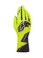 Alpinestars Tech-1 K Race V2 Gloves Graphic 1, Karting Racing Gloves, Yellow Fluo, Black and White, featuring a large star logo on the back and a geometric pattern at the wrist, professional motorsport gear