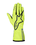 Gants Alpinestars Tech-1 K Race V2 Pure, gants de karting, jaune fluo et gris, grand logo étoile sur le dos, fourchettes noires, équipement de sport automobile léger et haute visibilité