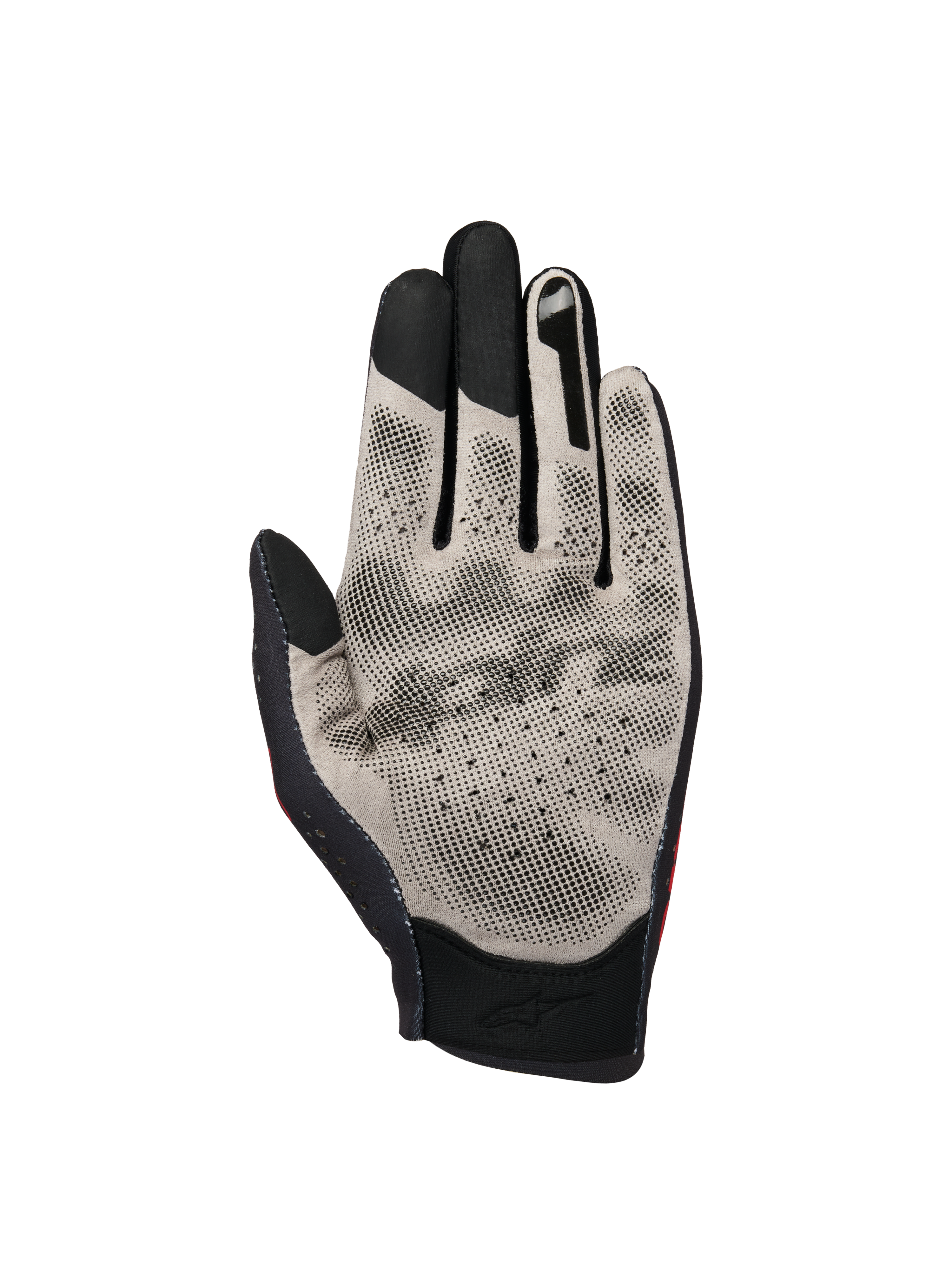 Alpinestars Sim Gloves Graphic 1, SIM racing gloves, palm view in Light Gray and Black, featuring Nanofront fabric with a textured 3D grip pattern, touchscreen-compatible fingertips, and breathable perforated design.