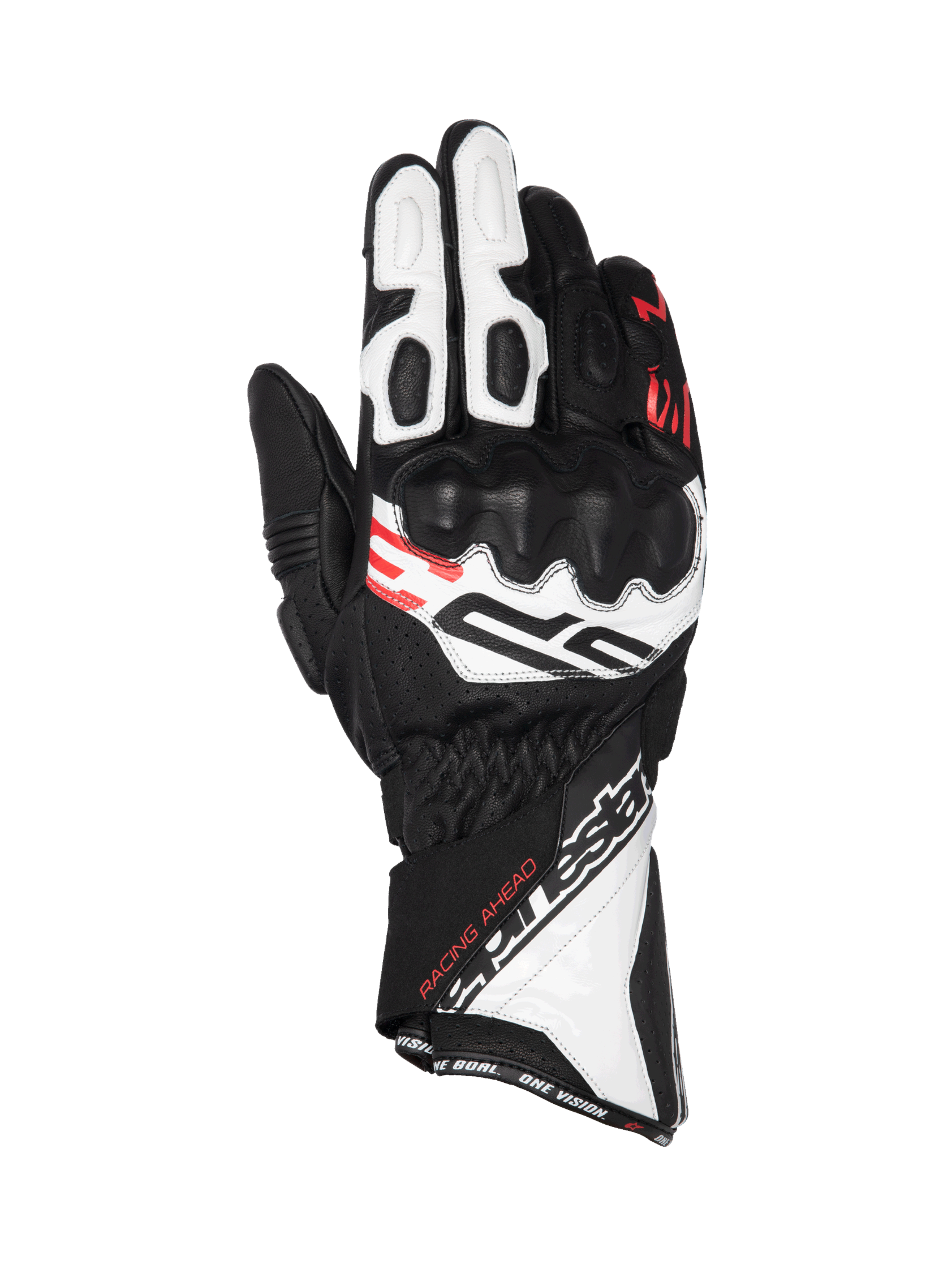 Alpinestars SP-3, gants racing à manchette longue, noirs, blancs et rouges, certifiés CE, cuir avec protection articulaire