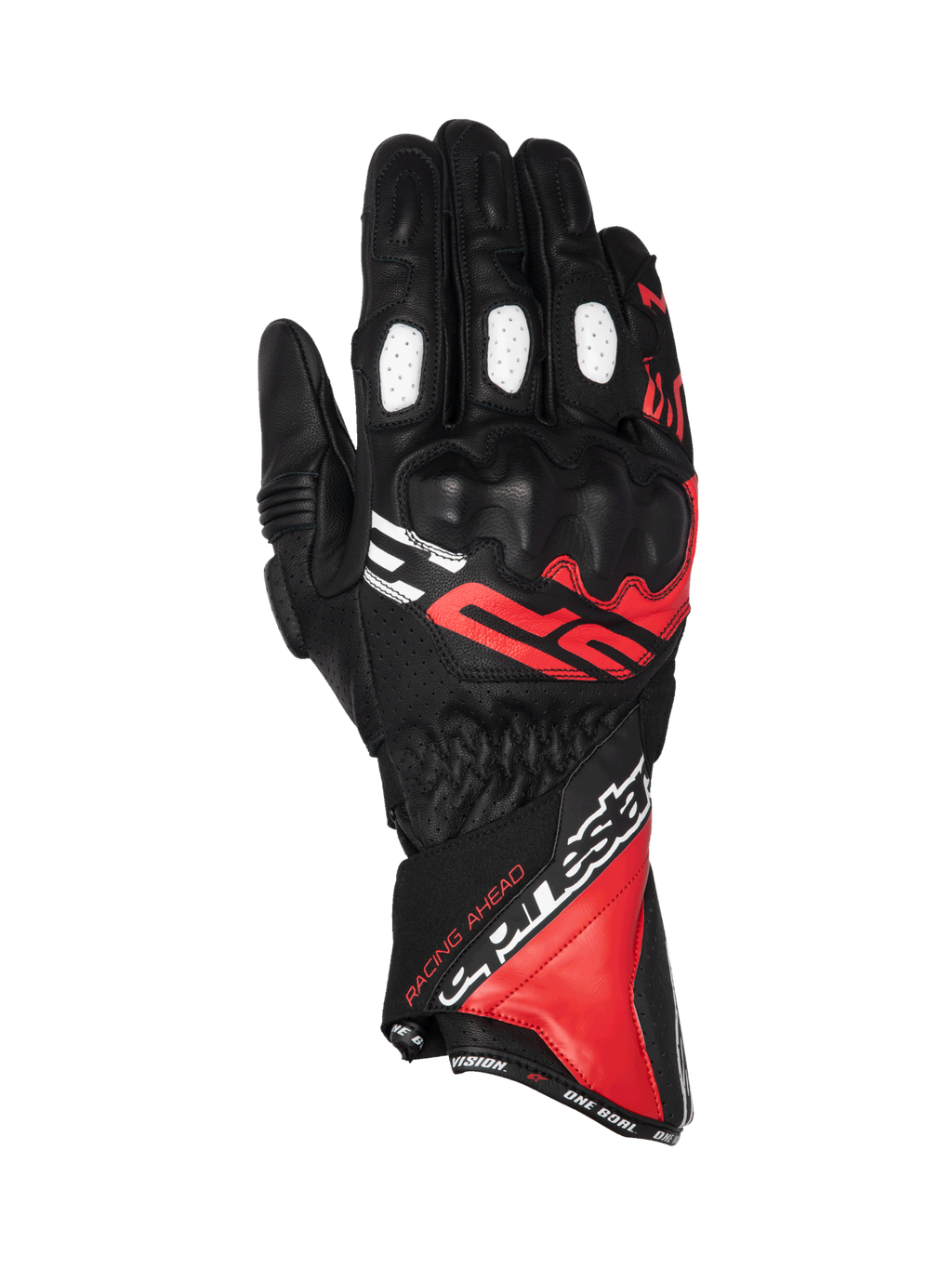 Gants Alpinestars SP-3, gants de moto racing pour homme, noirs et rouges, cuir avec protection des articulations.