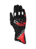 Gants Alpinestars SP-3, gants de moto racing pour homme, noirs et rouges, cuir avec protection des articulations.
