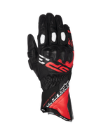 Gants Alpinestars SP-3, gants de moto racing pour homme, noirs et rouges, cuir avec protection des articulations.