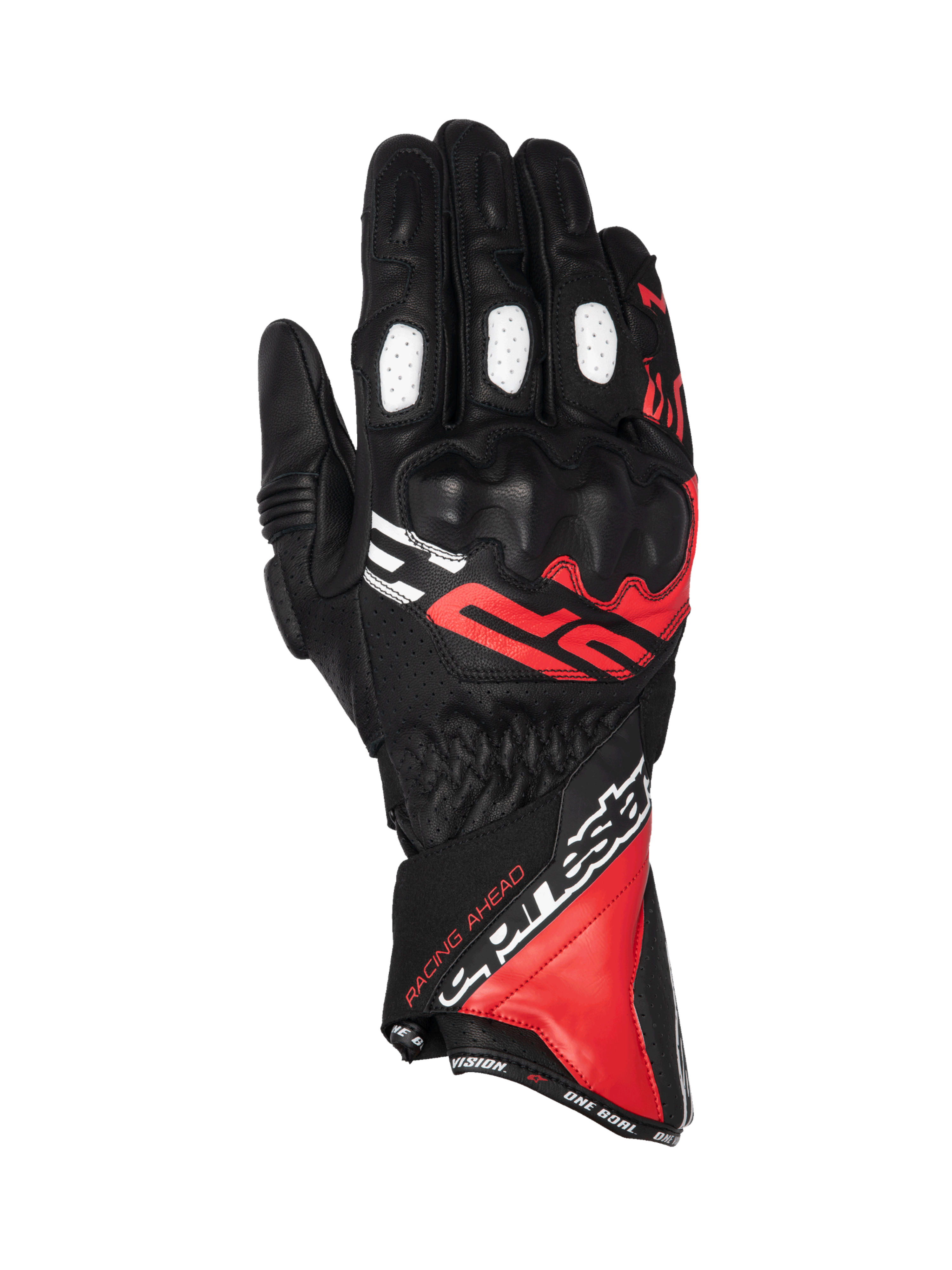 Gants Alpinestars SP-3, gants de moto racing pour homme, noirs et rouges, cuir avec protection des articulations.