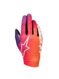 Alpinestars Sim Gloves Graphic 2, gants de SIM racing, dégradé orange néon, violet et blanc, logo étoile blanc, détails de ventilation perforés, tissu stretch léger avec accents en mesh noir