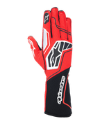 Gants Alpinestars Tech-1 KX V4, gants de karting, rouge et noir avec accents blancs, construction en maille respirante, logo étoile sur le revers de la main, manchette longue avec inscription Alpinestars, équipement de sport automobile professionnel