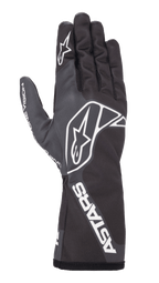 Gants Alpinestars Tech-1 K Race V2 One Vision, gants de karting, noir et gris bitume, avec logo étoile blanc sur le dos et le doigt, marquage ASTARS sur la manchette, design épuré avec manchette longue