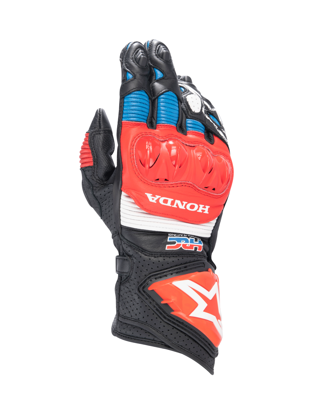 Alpinestars Honda GP Pro R3, gants de moto pour course, noirs et rouges, cuir avec protection DFS et marquage Honda