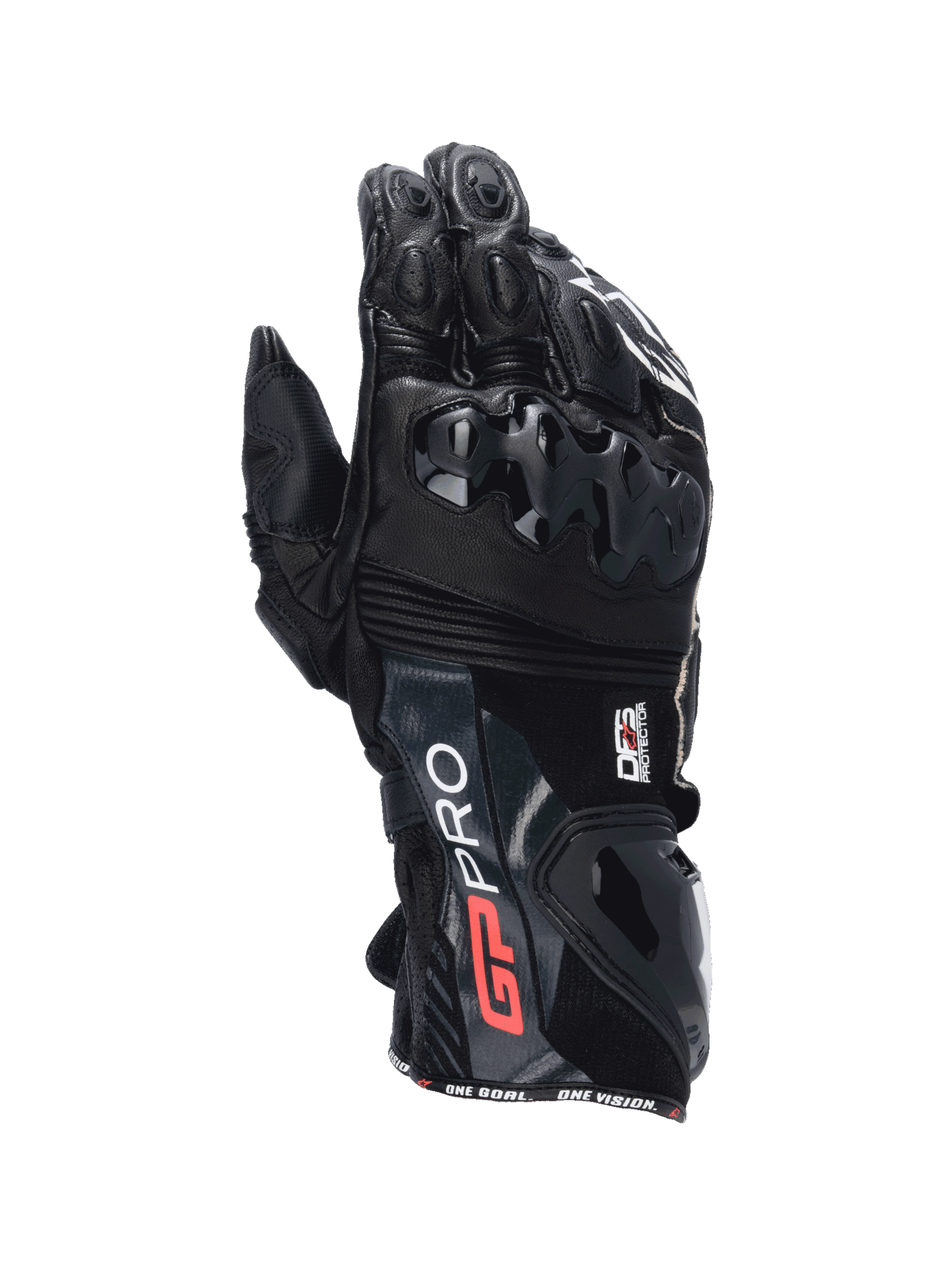 Gants Alpinestars GP Pro R4, gants de moto racing pour homme en cuir noir, protections DFS aux articulations et manchette.