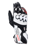 Gants Alpinestars GP Pro R4, gants de course moto à manchette, noir, blanc et rouge, avec protections d'articulations DFS blanches, construction en cuir de première qualité et design haute performance pour la piste