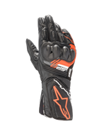 Alpinestars SP-8 V3 Leather Gloves in Black and Red Fluo, motorcycle racing gloves with dual-density knuckle protection.