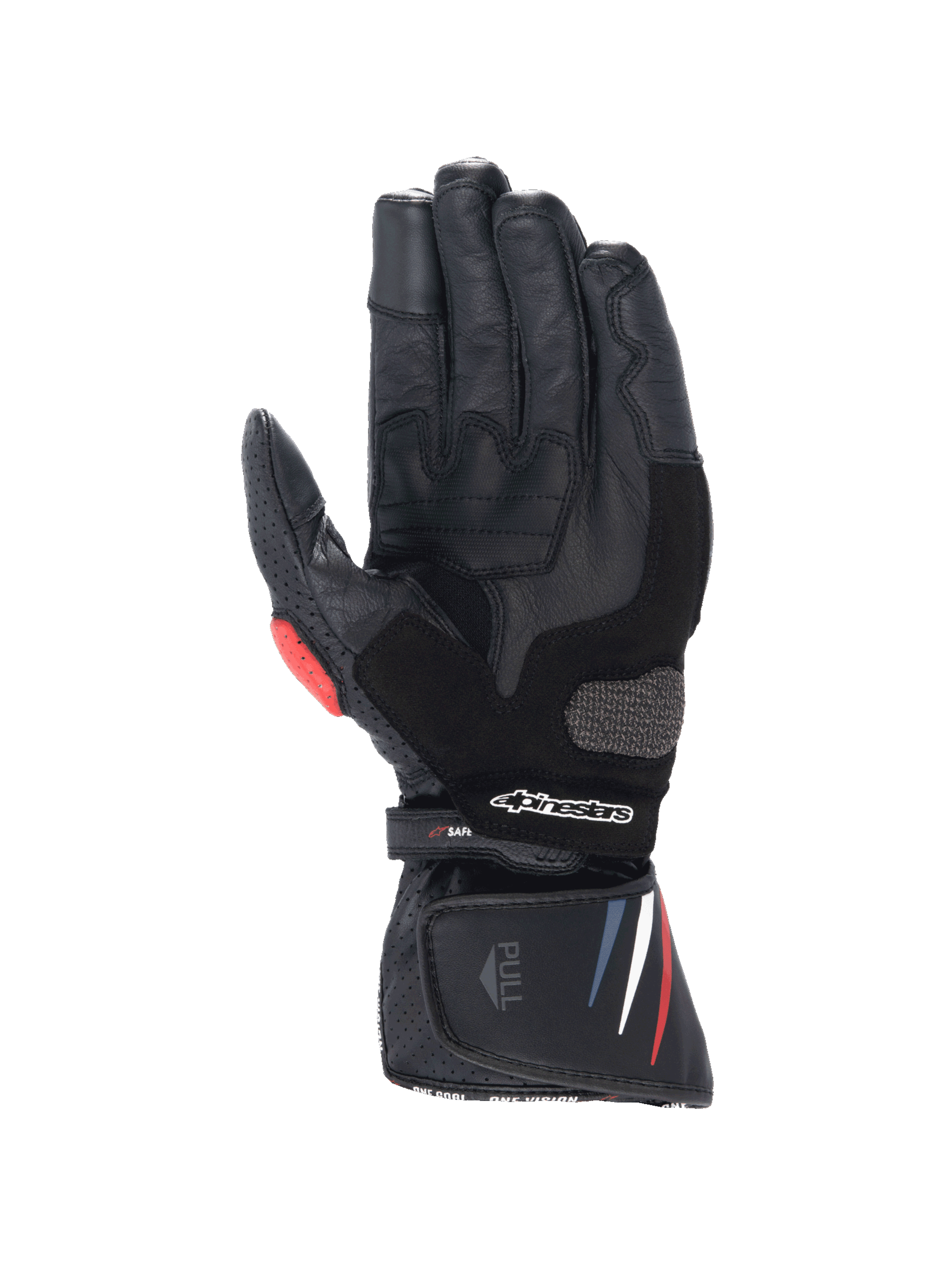 Alpinestars Honda SP-8 V3, gants de moto pour homme, noirs, rouges et bleus, cuir avec paume renforcée, certifiés CE
