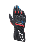 Gants Alpinestars Honda SP-8 V3 pour homme, gants de moto sport noirs, rouges et bleus, cuir et protection des phalanges.