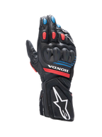 Gants Alpinestars Honda SP-8 V3 pour homme, gants de moto sport noirs, rouges et bleus, cuir et protection des phalanges.