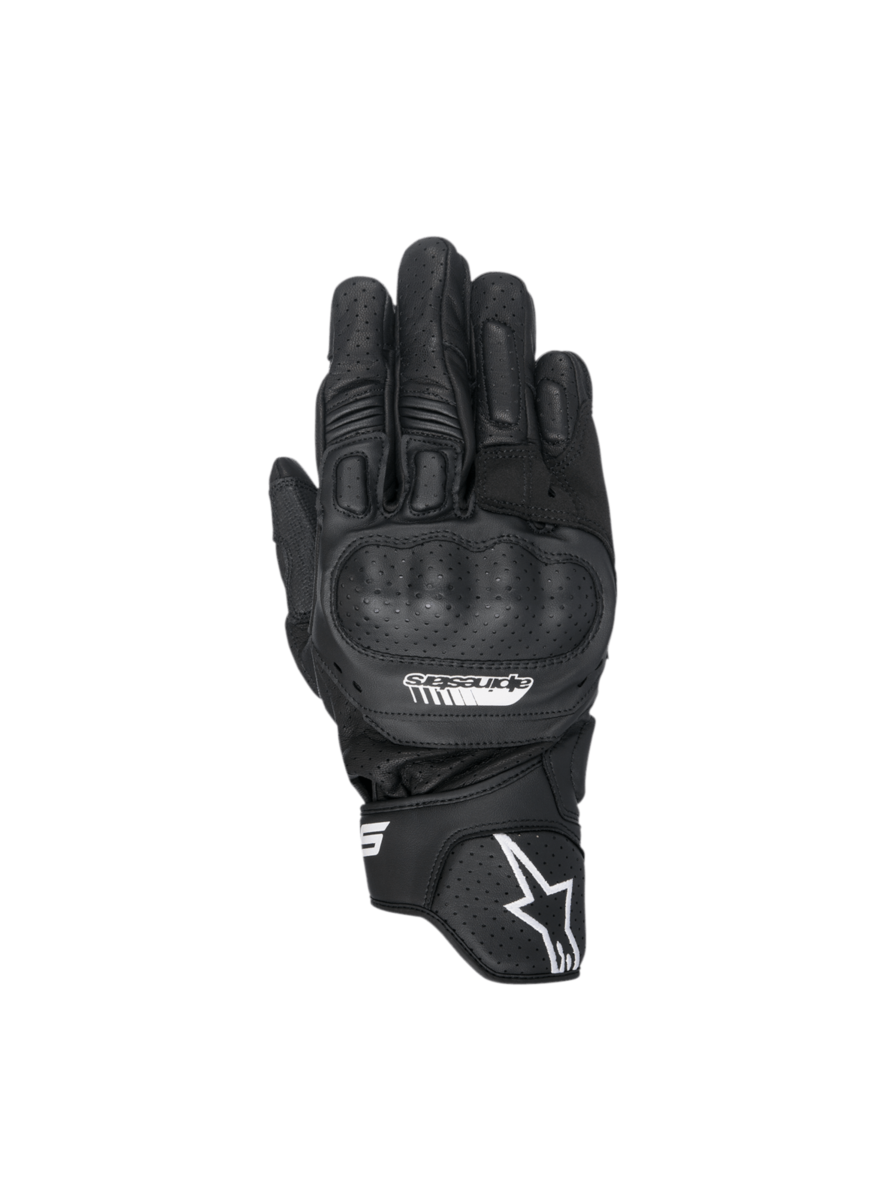 Alpinestars gants SP-5, gants de moto racing noirs en cuir, protection des articulations en polymère et détails perforés