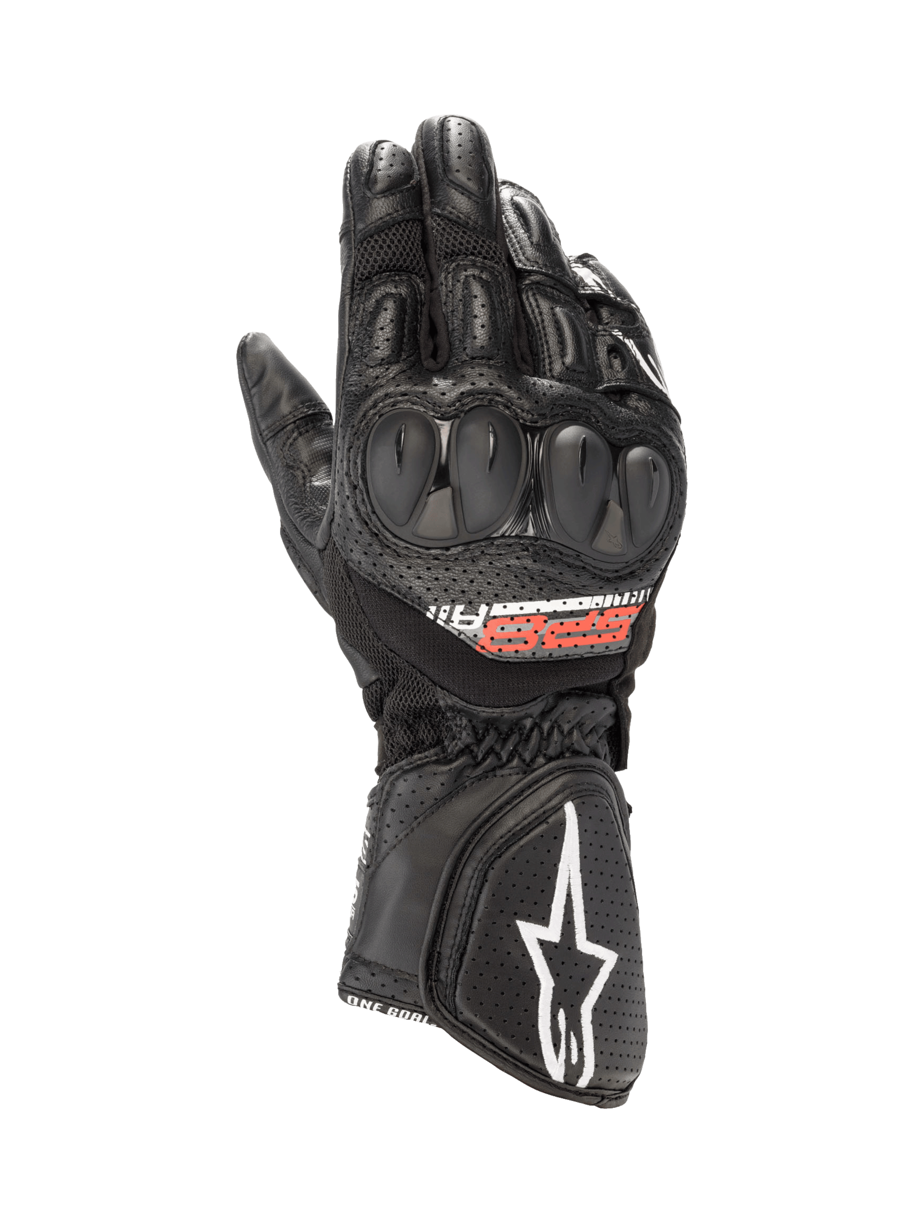 Alpinestars Gants SP-8 V3 Air, gants de moto racing pour homme, noirs, cuir perforé et mesh, protection des phalanges double densité