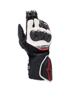 Alpinestars SP-8 V3 Air Gloves, men's motorcycle racing gloves in black and white with red accents and knuckle protection.