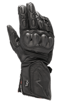 Gants Alpinestars SP-8 HDry, gants de moto de course imperméables, noirs, protections d'articulations dures à double densité, cuir texturé avec perforations, doigts rembourrés, manchette longue avec logo étoile embossé et marquage de la technologie HDry