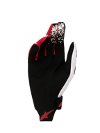 Alpinestars Gants Techstar 2027, gants de motocross pour homme, noirs, blancs et rouges fluo, vue de la paume en suède synthétique renforcée, bout des doigts conducteurs