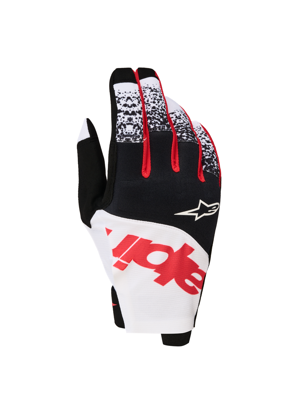 Alpinestars Techstar 2027, gants de motocross pour homme, noirs, blancs et rouges fluo, en micro ripstop extensible avec protection thermoformée des articulations.